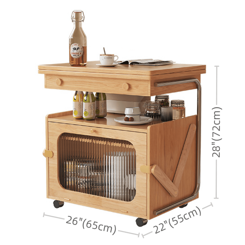 26" Multifunctional Coffee Table - Rectangular Natural Wood Lift Top, Stainless Steel Frame with Locking Wheels