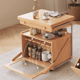 26" Multifunctional Coffee Table - Rectangular Natural Wood Lift Top, Stainless Steel Frame with Locking Wheels