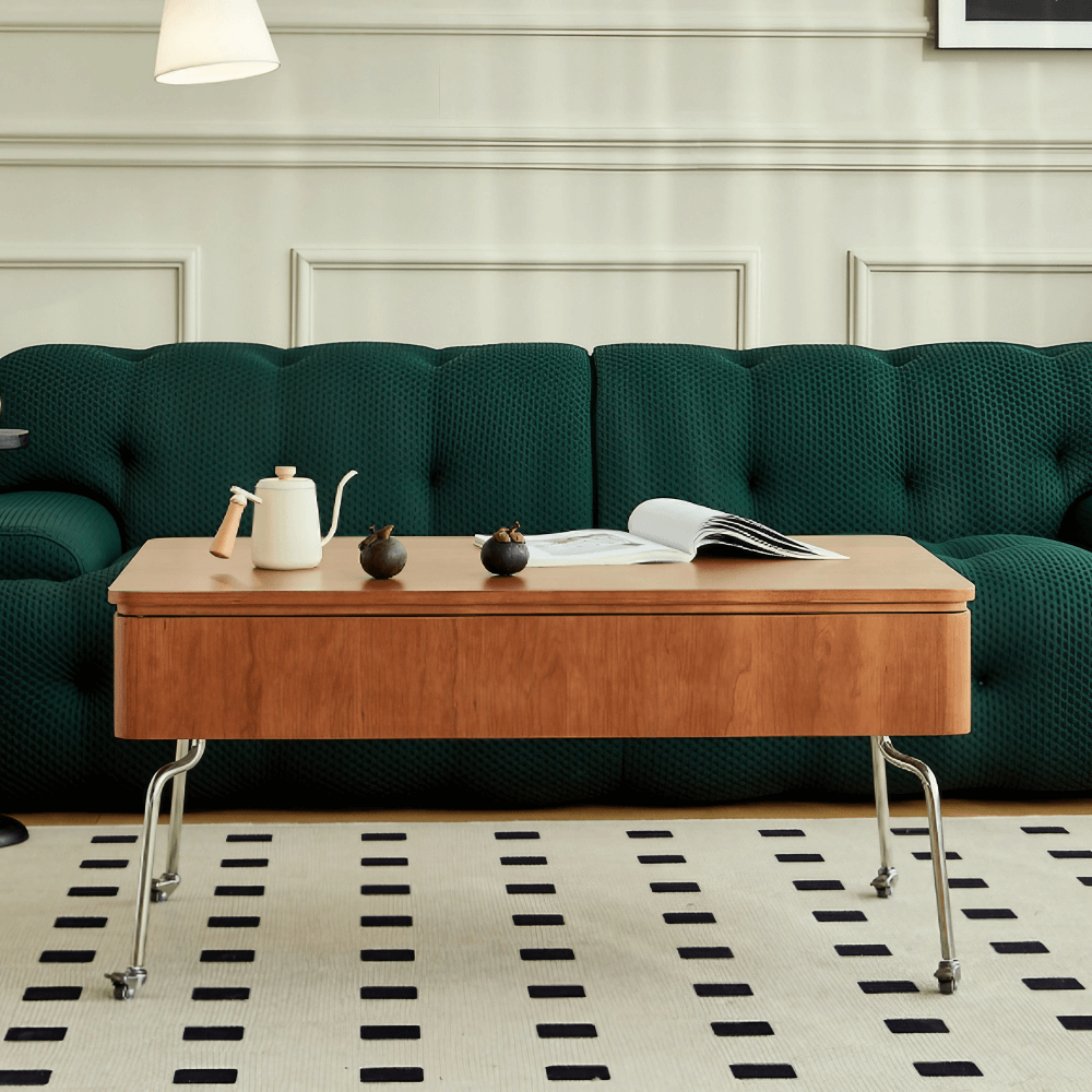 Multifunctional 39-Inch Coffee Table - Solid Wood Top, 4-Leg Stainless Steel Base, Rectangular, Cherry Finish