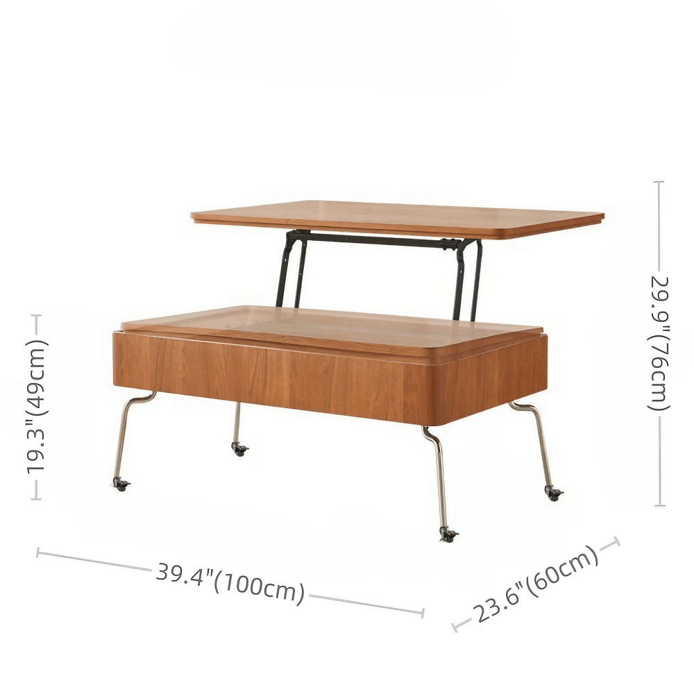 Multifunctional 39-Inch Coffee Table - Solid Wood Top, 4-Leg Stainless Steel Base, Rectangular, Cherry Finish