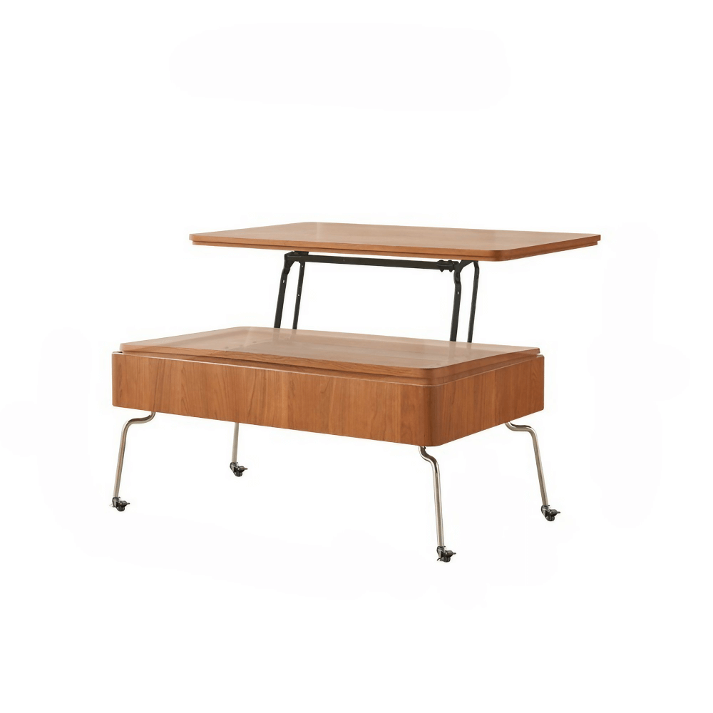 Multifunctional 39-Inch Coffee Table - Solid Wood Top, 4-Leg Stainless Steel Base, Rectangular, Cherry Finish