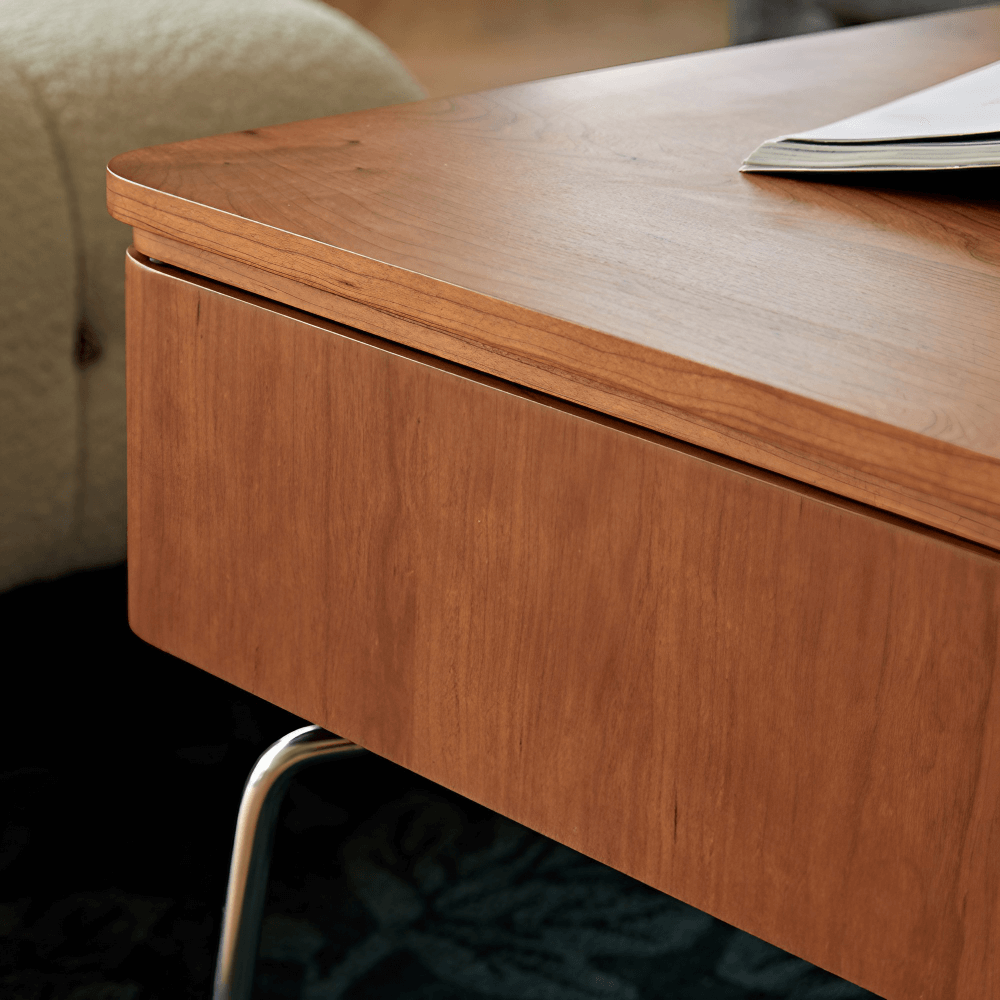 Multifunctional 39-Inch Coffee Table - Solid Wood Top, 4-Leg Stainless Steel Base, Rectangular, Cherry Finish