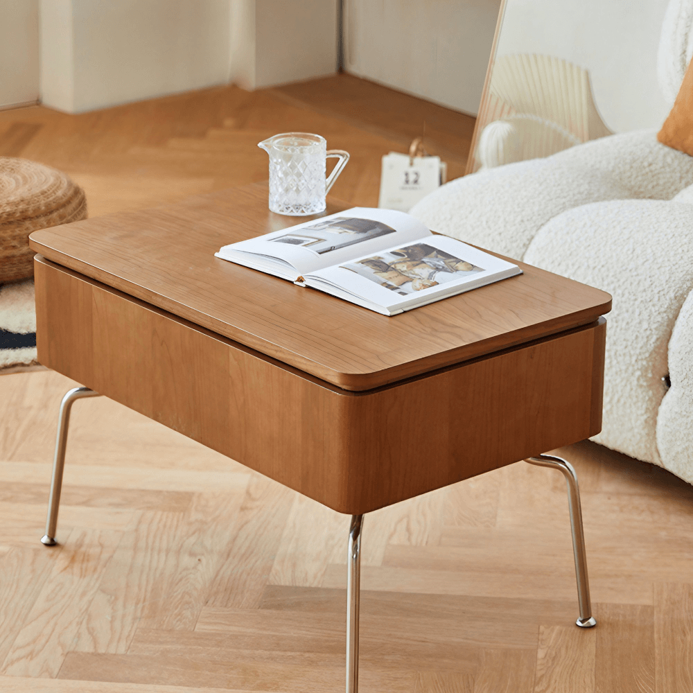 Multifunctional 39-Inch Coffee Table - Solid Wood Top, 4-Leg Stainless Steel Base, Rectangular, Cherry Finish