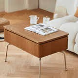 Multifunctional 39-Inch Coffee Table - Solid Wood Top, 4-Leg Stainless Steel Base, Rectangular, Cherry Finish