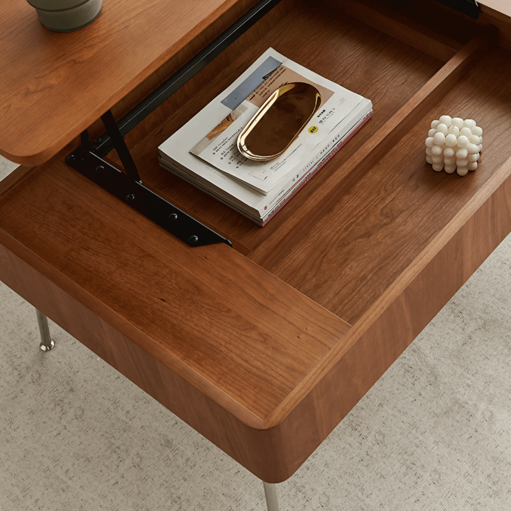 Multifunctional 39-Inch Coffee Table - Solid Wood Top, 4-Leg Stainless Steel Base, Rectangular, Cherry Finish