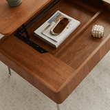 Multifunctional 39-Inch Coffee Table - Solid Wood Top, 4-Leg Stainless Steel Base, Rectangular, Cherry Finish