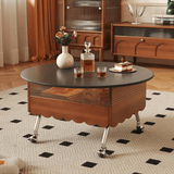 Multifunctional Black Slate Coffee Table - 19" Round Top, Solid Wood 4-Leg Base