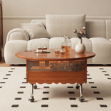 Multifunctional Black Slate Coffee Table - 19" Round Top, Solid Wood 4-Leg Base