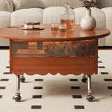 Multifunctional Black Slate Coffee Table - 19" Round Top, Solid Wood 4-Leg Base
