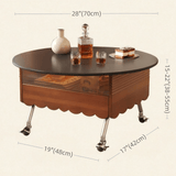 Multifunctional Black Slate Coffee Table - 19" Round Top, Solid Wood 4-Leg Base