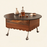 Multifunctional Black Slate Coffee Table - 19" Round Top, Solid Wood 4-Leg Base