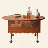 Multifunctional Black Slate Coffee Table - 19" Round Top, Solid Wood 4-Leg Base