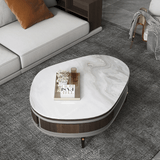 36" Multifunctional Chanel Beige Round Coffee Table Slate Top, 4-Legged Iron-MDF Base, With Drawers