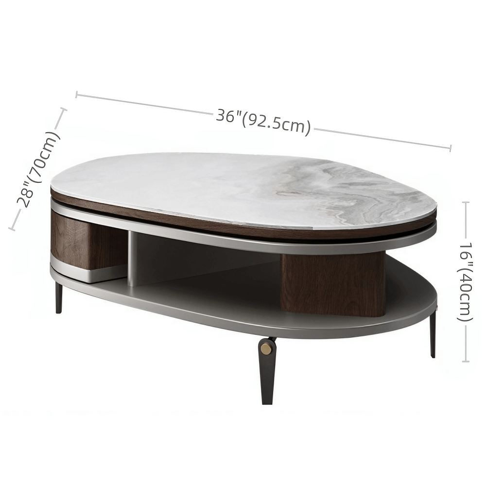 36" Multifunctional Chanel Beige Round Coffee Table Slate Top, 4-Legged Iron-MDF Base, With Drawers