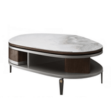 36" Multifunctional Chanel Beige Round Coffee Table Slate Top, 4-Legged Iron-MDF Base, With Drawers