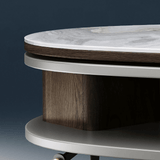 36" Multifunctional Chanel Beige Round Coffee Table Slate Top, 4-Legged Iron-MDF Base, With Drawers