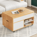 Multifunctional Lift-Top 31" Rectangle Coffee Table with Natural Wood Finish and Sturdy Iron Base