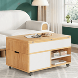 Multifunctional Lift-Top 31" Rectangle Coffee Table with Natural Wood Finish and Sturdy Iron Base