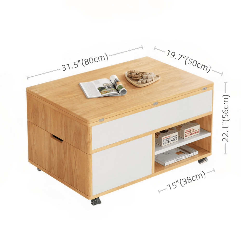 Multifunctional Lift-Top 31" Rectangle Coffee Table with Natural Wood Finish and Sturdy Iron Base