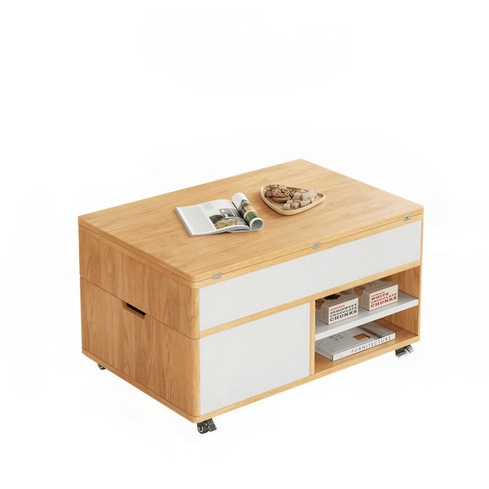 Multifunctional Lift-Top 31" Rectangle Coffee Table with Natural Wood Finish and Sturdy Iron Base
