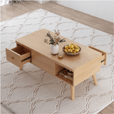 3 In 1 Modern Lift Top Coffee Table Multifunctional Coffee Table with 2 Drawers in Natural Wood Color