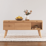 3 In 1 Modern Lift Top Coffee Table Multifunctional Coffee Table with 2 Drawers in Natural Wood Color