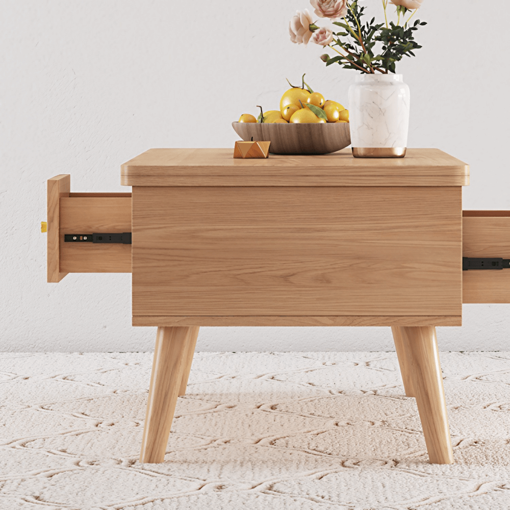 3 In 1 Modern Lift Top Coffee Table Multifunctional Coffee Table with 2 Drawers in Natural Wood Color