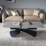 Table basse relevable 47'' en noyer - Table rectangulaire multifonction avec base double piédestal en fer