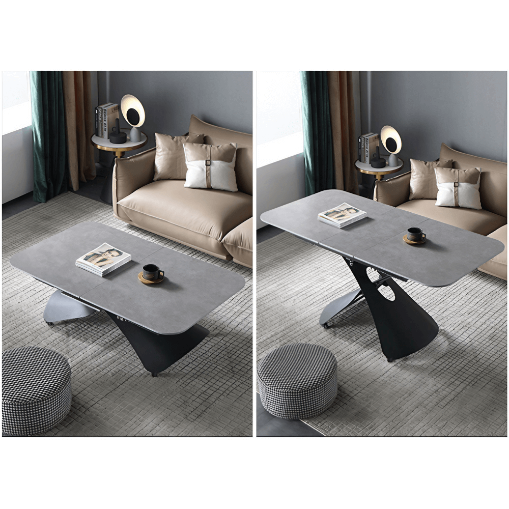 47'' Walnut Lift-Top Coffee Table - Multifunctional Rectangle Table with Iron Double Pedestal Base