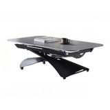 47'' Walnut Lift-Top Coffee Table - Multifunctional Rectangle Table with Iron Double Pedestal Base