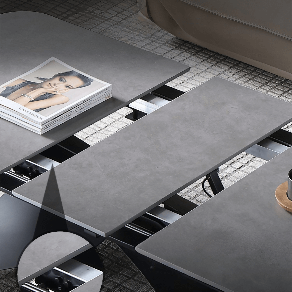 47'' Walnut Lift-Top Coffee Table - Multifunctional Rectangle Table with Iron Double Pedestal Base