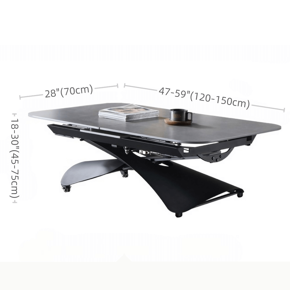 47'' Walnut Lift-Top Coffee Table - Multifunctional Rectangle Table with Iron Double Pedestal Base
