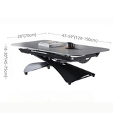 47'' Walnut Lift-Top Coffee Table - Multifunctional Rectangle Table with Iron Double Pedestal Base