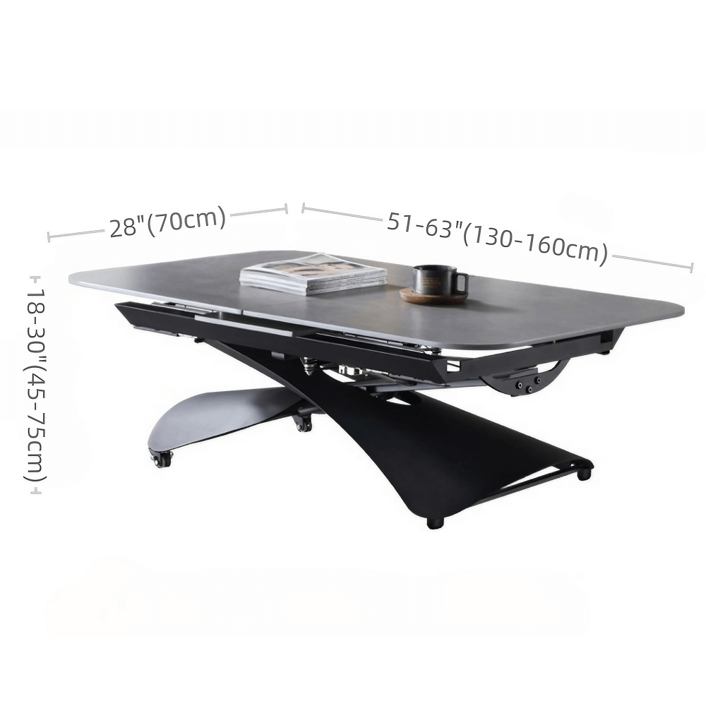 47'' Walnut Lift-Top Coffee Table - Multifunctional Rectangle Table with Iron Double Pedestal Base