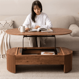 Multifunctional Oval Solid Wood Coffee Table - 47" Lift Top, Walnut Finish