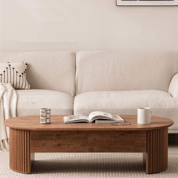 Multifunctional Oval Solid Wood Coffee Table - 47 Lift Top, Walnut Finish