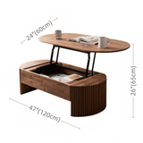 Multifunctional Oval Solid Wood Coffee Table - 47" Lift Top, Walnut Finish