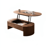 Multifunctional Oval Solid Wood Coffee Table - 47" Lift Top, Walnut Finish