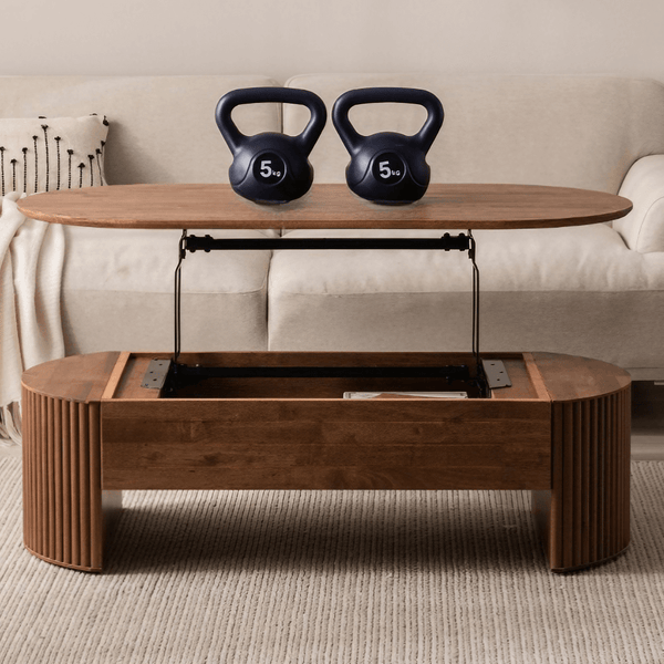 Multifunctional Oval Solid Wood Coffee Table - 47" Lift Top