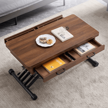 Multifunctional Rectangular Coffee Table - 47" Walnut Top with Lift Mechanism, MDF and Iron Base