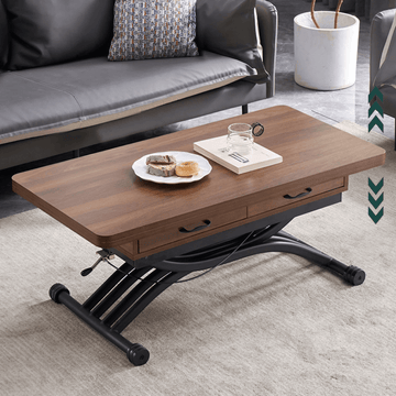 Multifunctional Rectangular Coffee Table - 47" Walnut Top with Lift Mechanism, MDF and Iron Base