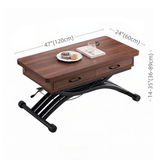 Multifunctional Rectangular Coffee Table - 47" Walnut Top with Lift Mechanism, MDF and Iron Base