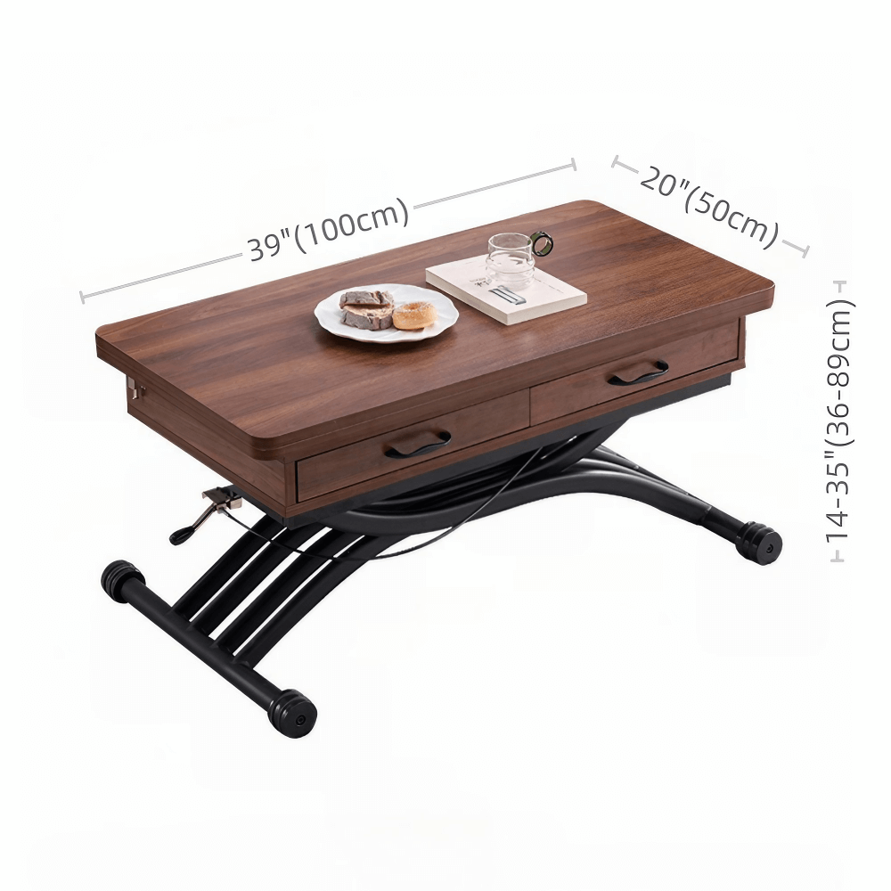 Multifunctional Rectangular Coffee Table - 47" Walnut Top with Lift Mechanism, MDF and Iron Base