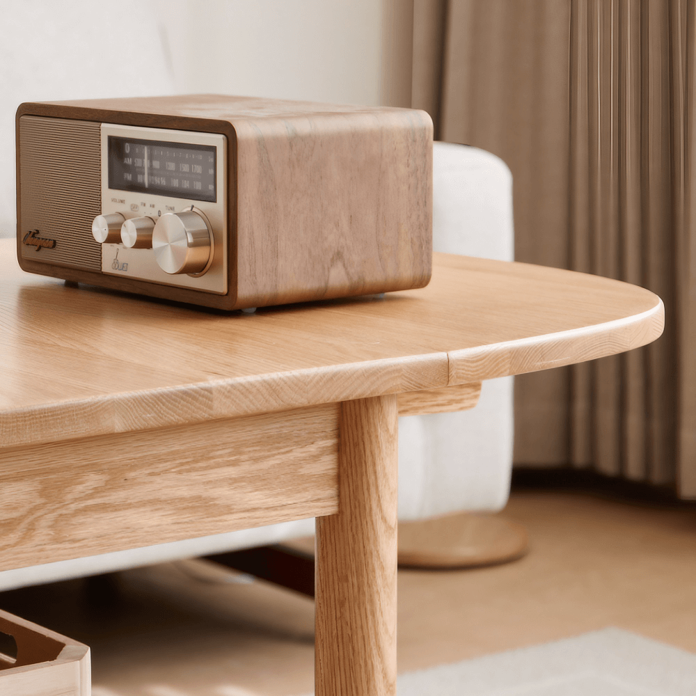 47" Multifunctional Rectangular Coffee Table in Natural Wood Solid Wood with 4 Legs and Locking Wheels