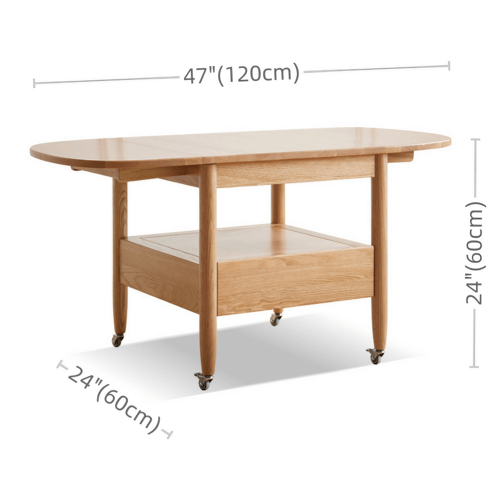 47" Multifunctional Rectangular Coffee Table in Natural Wood Solid Wood with 4 Legs and Locking Wheels