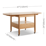 47" Multifunctional Rectangular Coffee Table in Natural Wood Solid Wood with 4 Legs and Locking Wheels