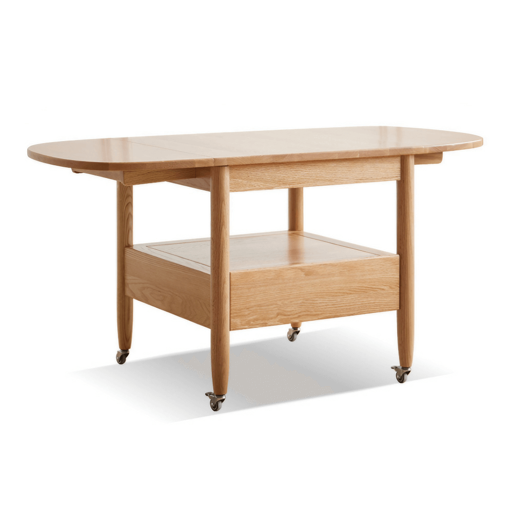 47" Multifunctional Rectangular Coffee Table in Natural Wood Solid Wood with 4 Legs and Locking Wheels