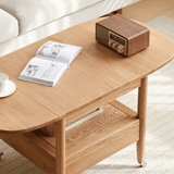 47" Multifunctional Rectangular Coffee Table in Natural Wood Solid Wood with 4 Legs and Locking Wheels