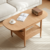 47" Multifunctional Rectangular Coffee Table in Natural Wood Solid Wood with 4 Legs and Locking Wheels