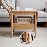47" Multifunctional Rectangular Coffee Table in Natural Wood Solid Wood with 4 Legs and Locking Wheels
